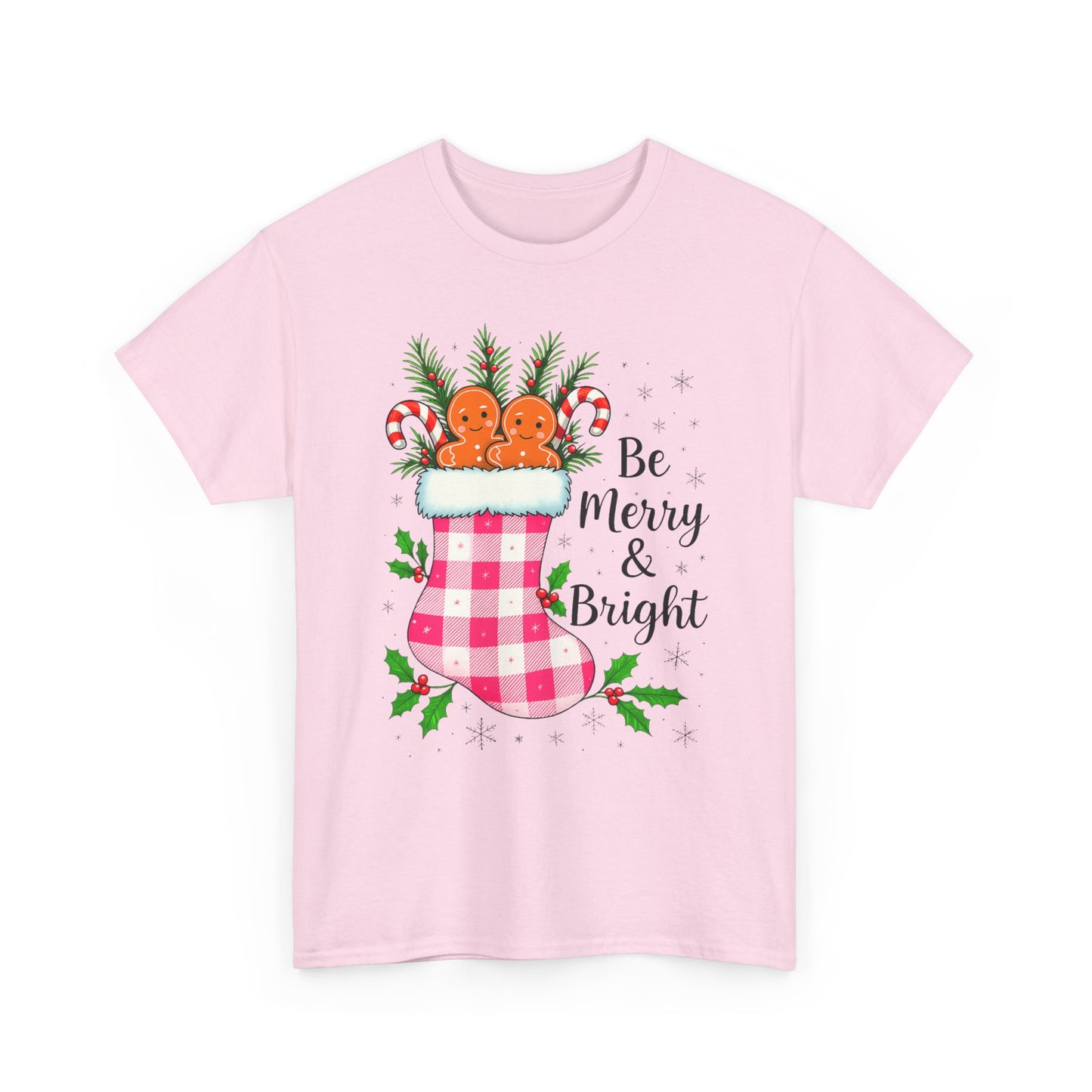 Pink Gingham Stocking Christmas Tee - Be Merry & Bright