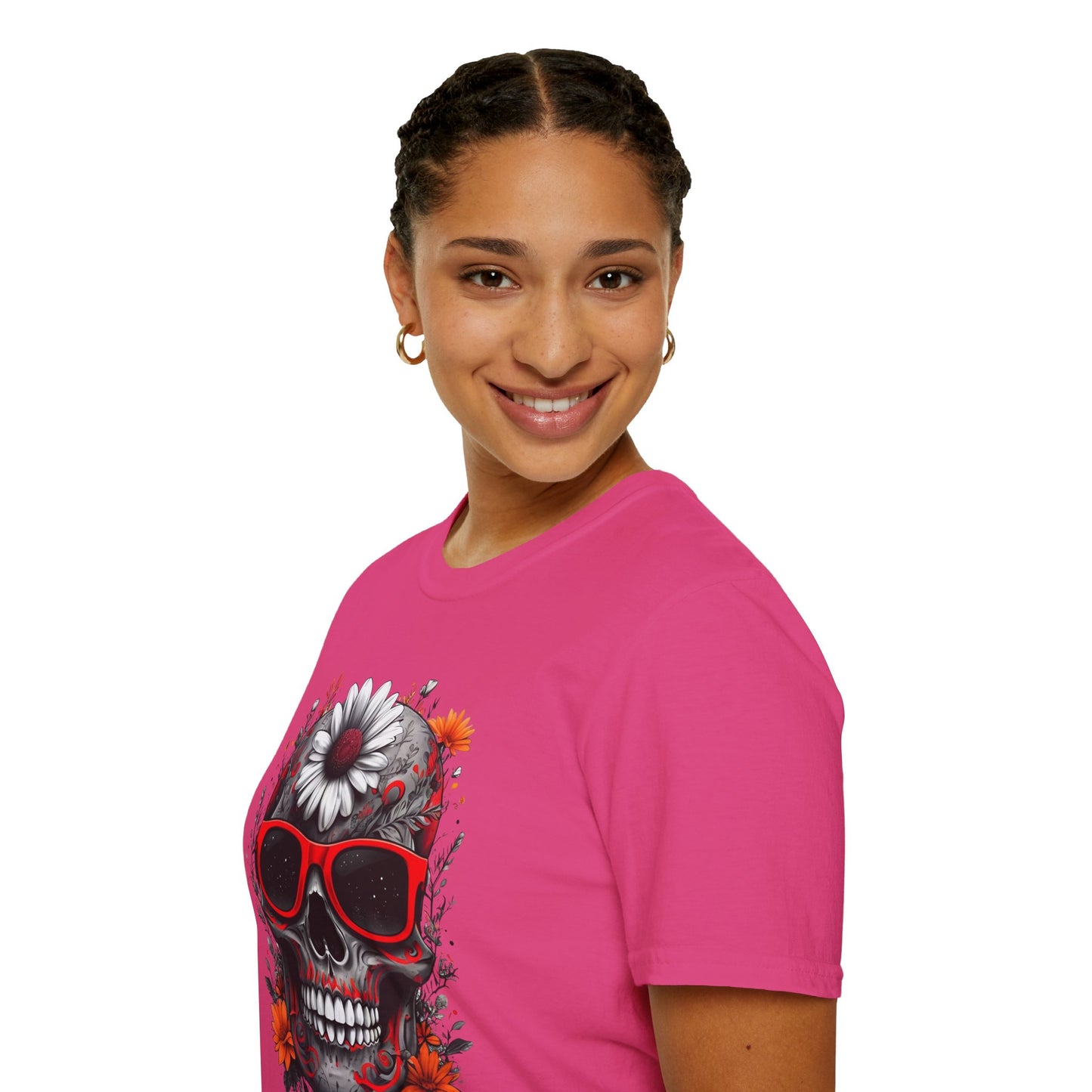 Skull & Flower Graphic T-Shirt, Unisex Casual Tee, Edgy Fashion Wear, Festival Outfit, Gift for Halloween & Day of the Dead