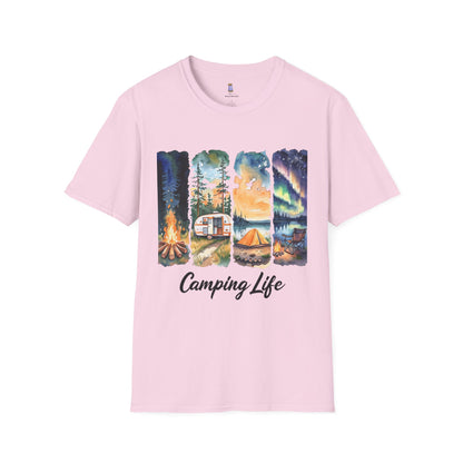 Camping Life Unisex Softstyle T-Shirt, Outdoor Apparel, Adventure Wear, Summer Camping Gear, Nature Lover Gift