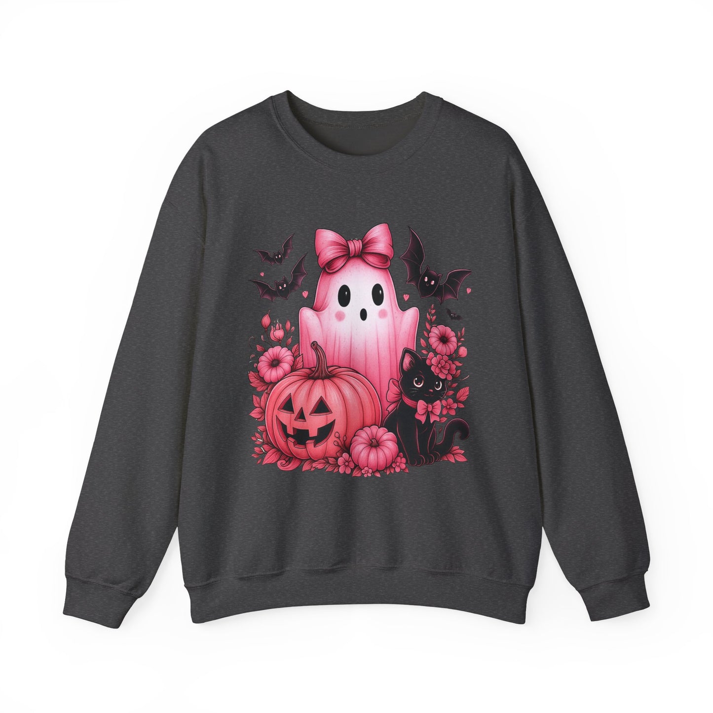 Pink Ghost & Pumpkin Halloween Crewneck Sweatshirt