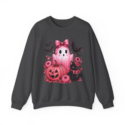 Pink Ghost & Pumpkin Halloween Crewneck Sweatshirt