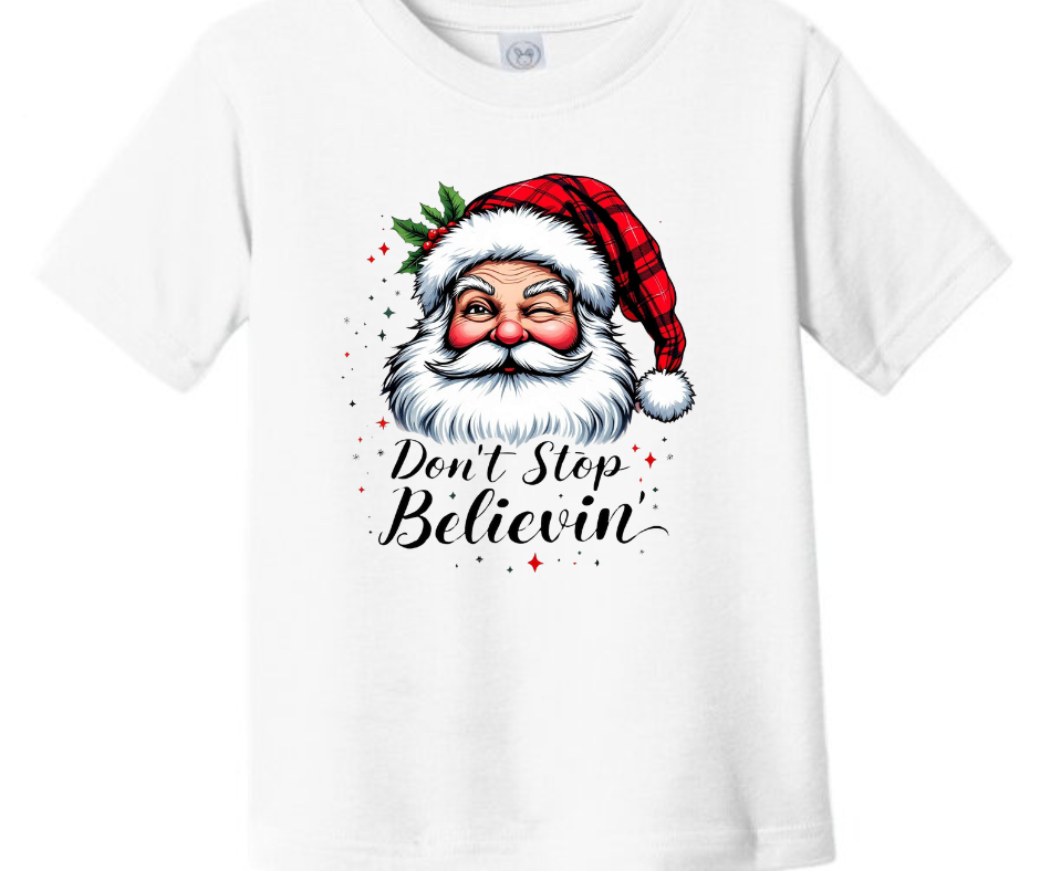 Don't Stop Believing Winking Santa Kid T-Shirt