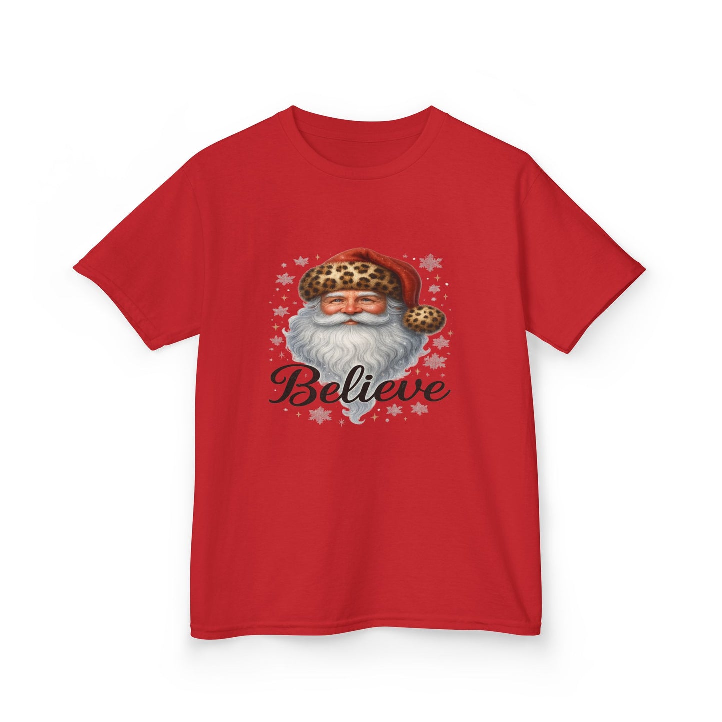 Leopard Print Santa 'Believe' Kids Christmas Tee