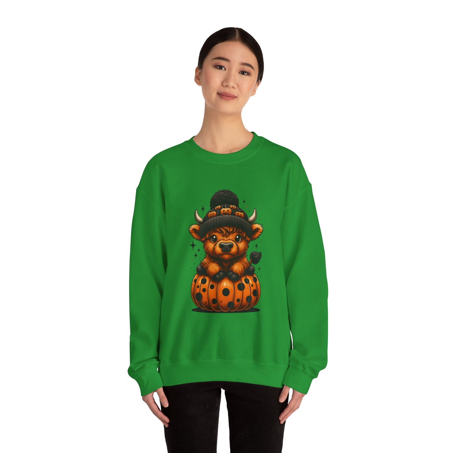 Halloween Cow Calf in Pumpkin Crewneck Sweatshirt