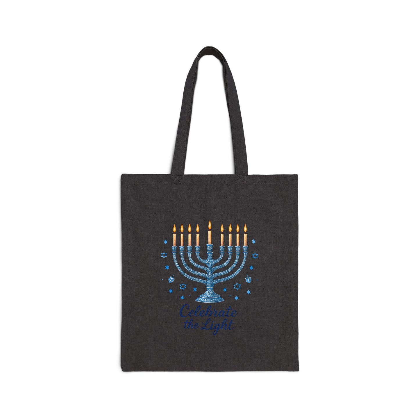 Hanukkah Menorah Tote Bag – "Celebrate the Light" Cotton Canvas Shopper