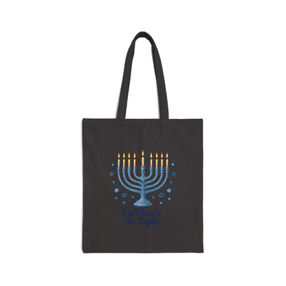 Hanukkah Menorah Tote Bag – "Celebrate the Light" Cotton Canvas Shopper