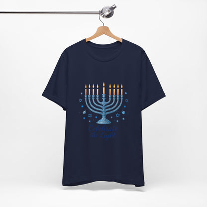 Hanukkah Menorah Tee — "Celebrate the Light" Holiday T‑Shirt