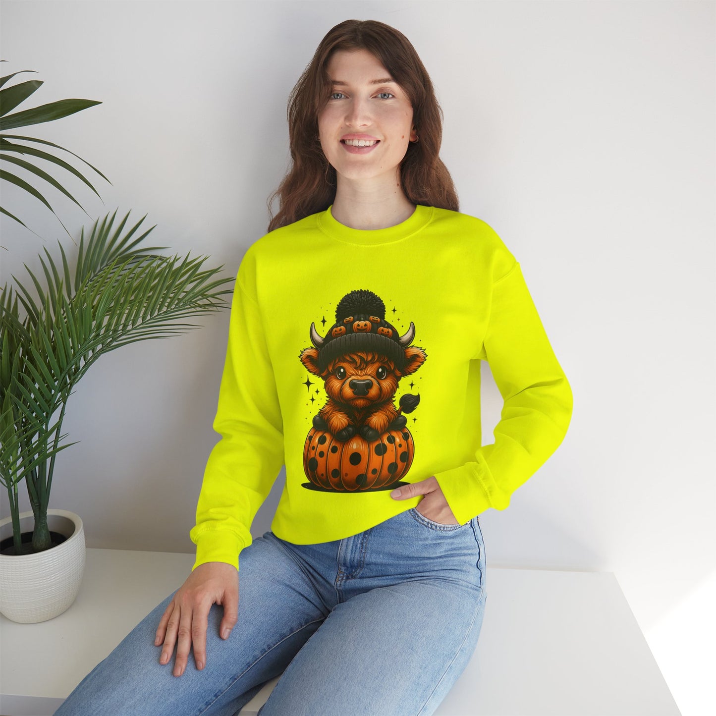 Halloween Cow Calf in Pumpkin Crewneck Sweatshirt