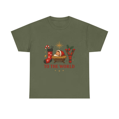 Christmas Joy Unisex Tee with Baby Jesus Illustration