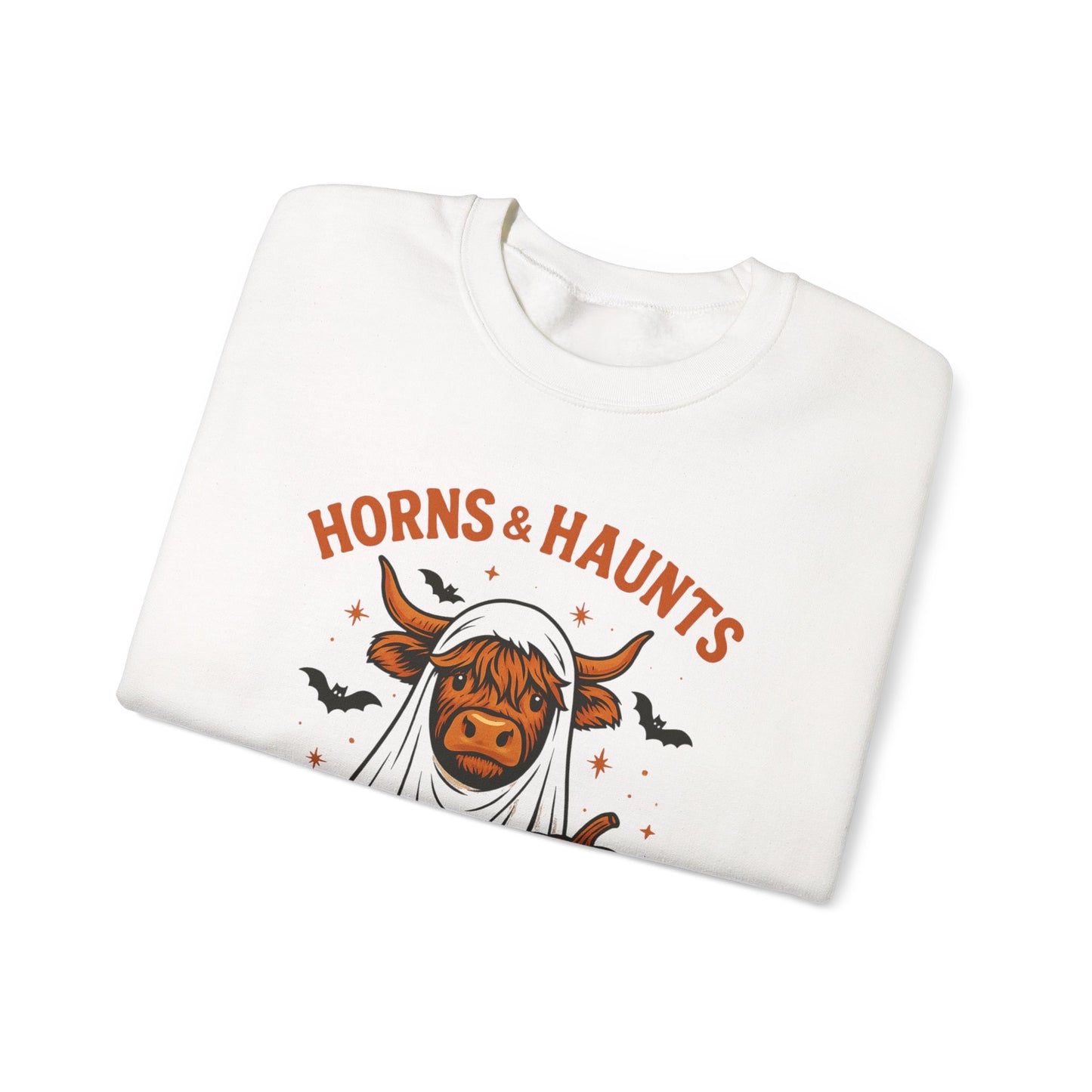 Horns & Haunts Highland Cow Ghost Crewneck Sweatshirt