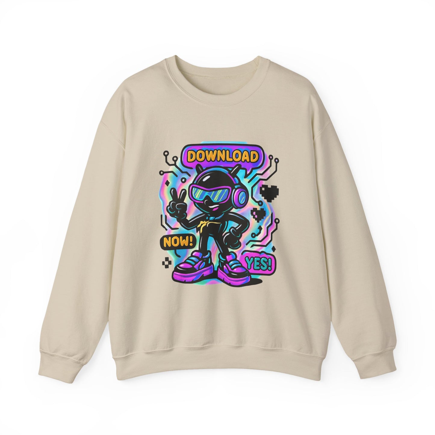 Retro Cyber Alien 'Download Now! Yes!' Crewneck Sweatshirt