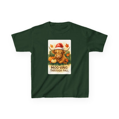 Moo-ving Through Fall Highland Cow Kids Tee