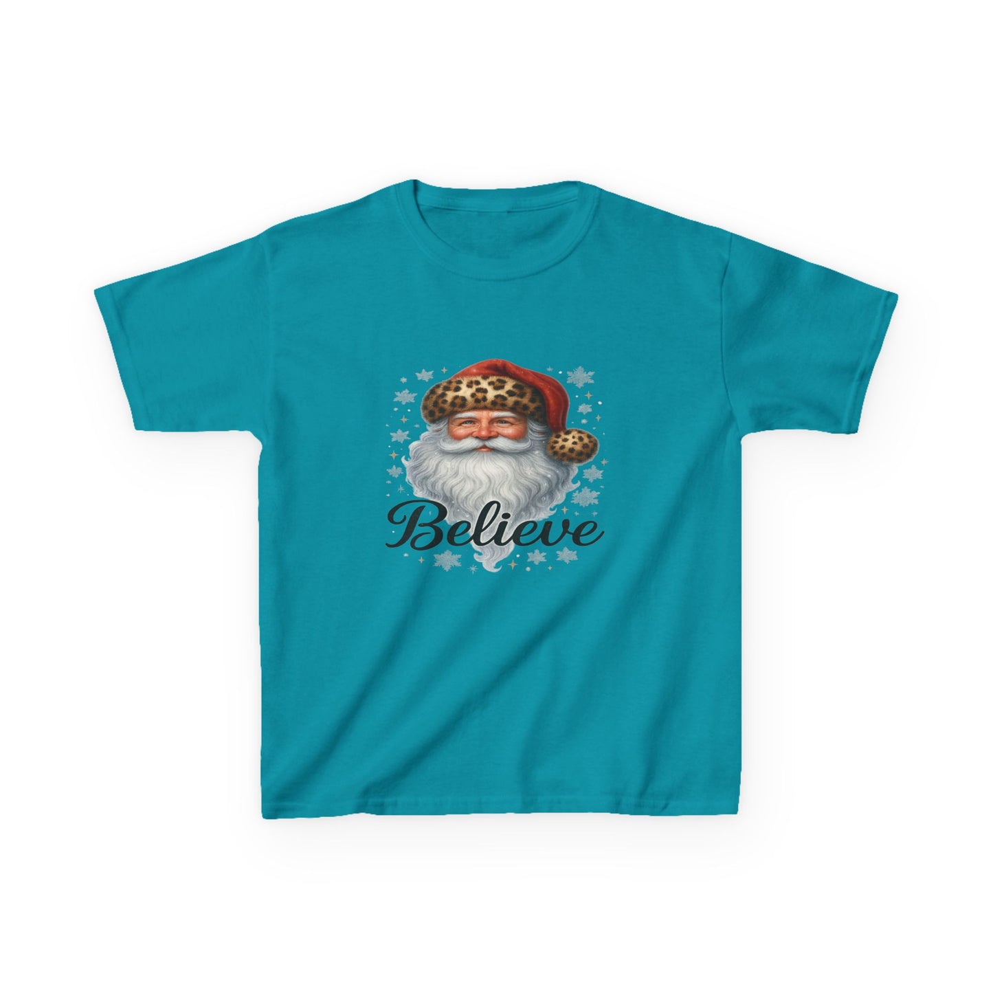 Leopard Print Santa 'Believe' Kids Christmas Tee