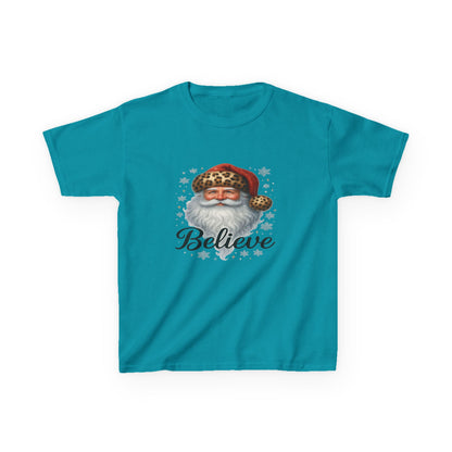 Leopard Print Santa 'Believe' Kids Christmas Tee