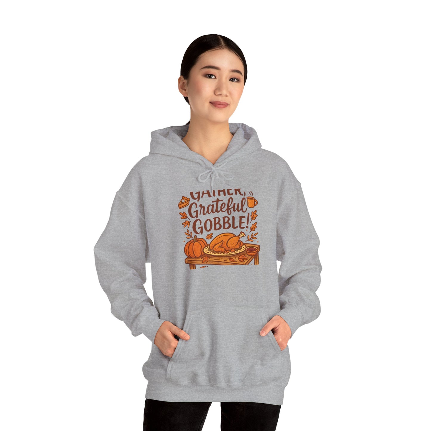 Thankful Grateful Gobble Thanksgiving Hoodie — Cozy Fall Turkey Sweatshirt