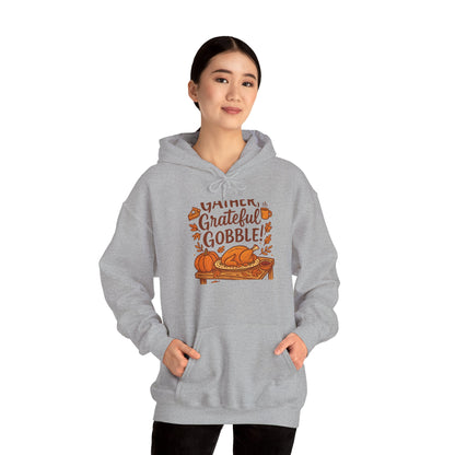 Thankful Grateful Gobble Thanksgiving Hoodie — Cozy Fall Turkey Sweatshirt