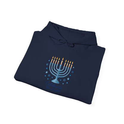 Hanukkah Menorah Hoodie - "Celebrate the Light" Holiday Sweatshirt