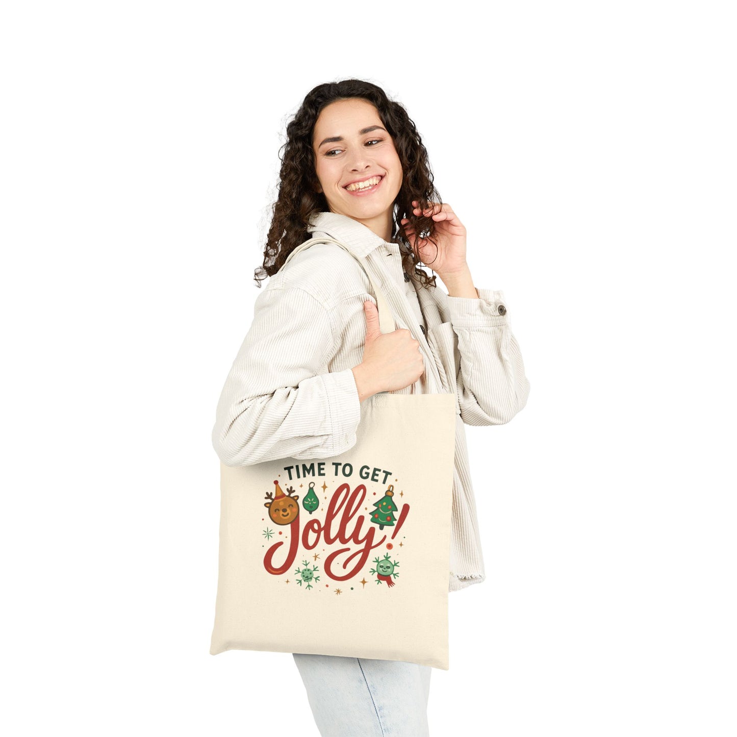 Tote Bag — 'Time to Get Jolly!' Christmas Canvas Tote