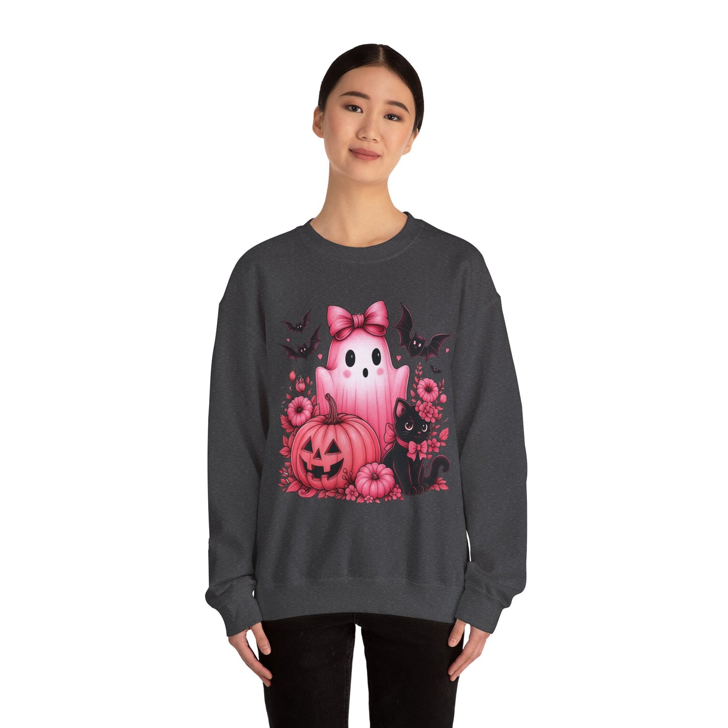 Pink Ghost & Pumpkin Halloween Crewneck Sweatshirt