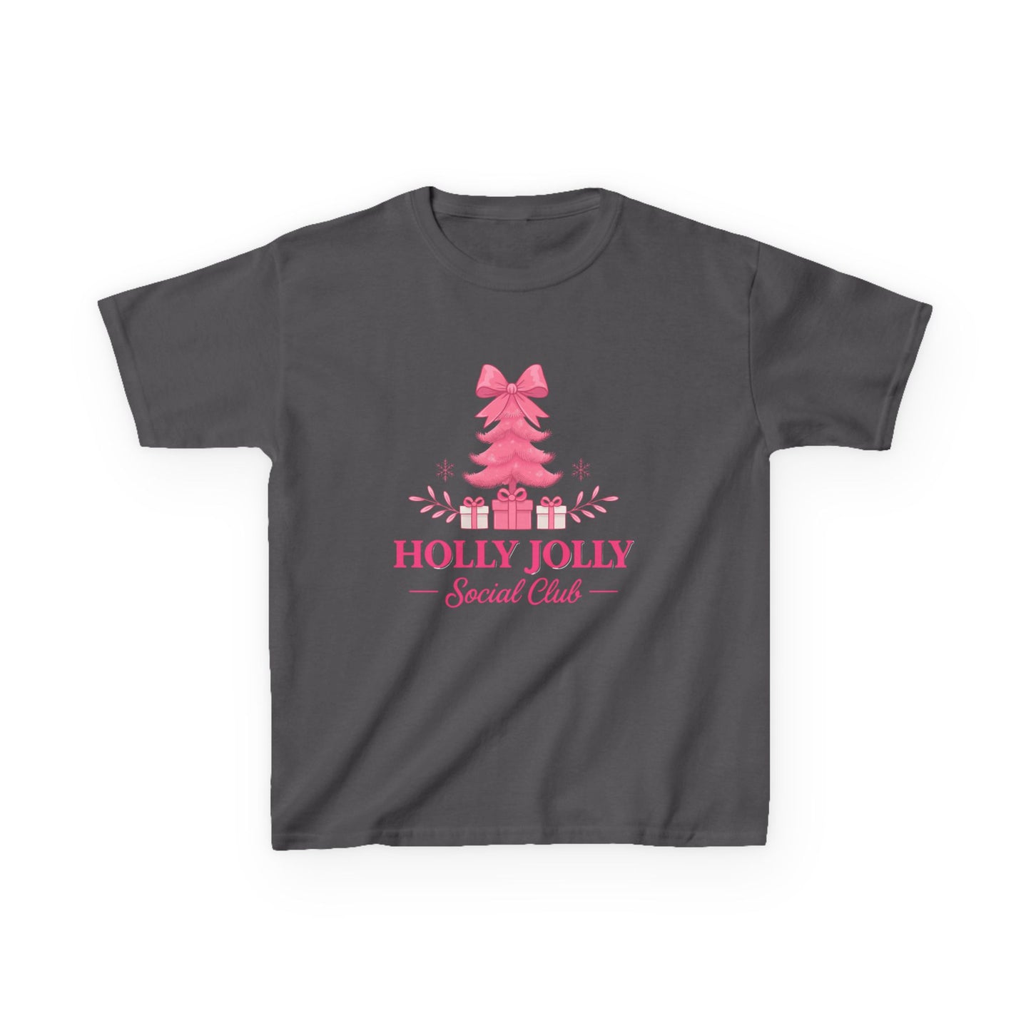 Holly Jolly Dino Christmas Tee - Pink Holiday Kids Shirt