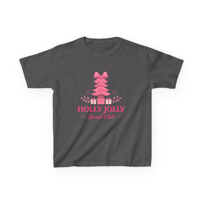 Holly Jolly Dino Christmas Tee - Pink Holiday Kids Shirt