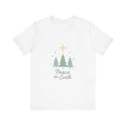 Peace on Earth Christmas Tee — Holiday Pine Tree Graphic Shirt