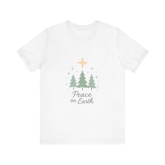 Peace on Earth Christmas Tee — Holiday Pine Tree Graphic Shirt