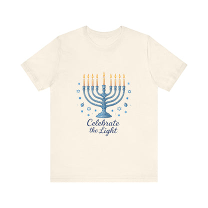 Hanukkah Menorah Tee — "Celebrate the Light" Holiday T‑Shirt