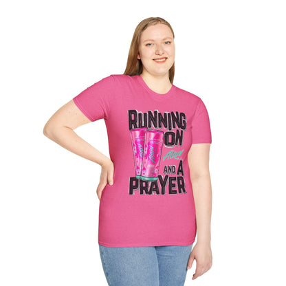 Running on a Prayer T-Shirt, Unisex Graphic Tee, Fun Casual Wear, Gift for Friends, Everyday Style, Faith-Inspired Apparel