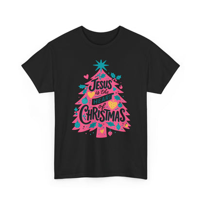 Jesus is the Heart of Christmas Pink Tree Tee