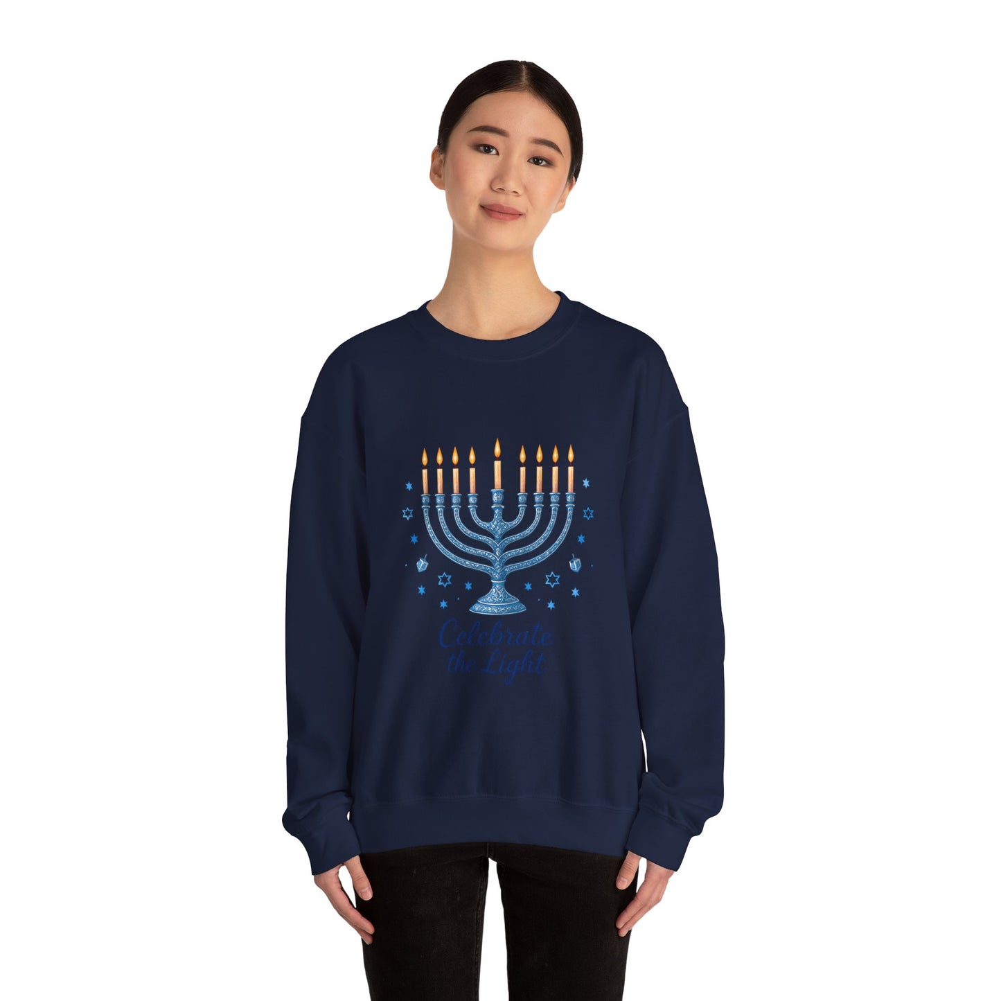 Hanukkah Menorah Sweatshirt - "Celebrate the Light" Holiday Crewneck