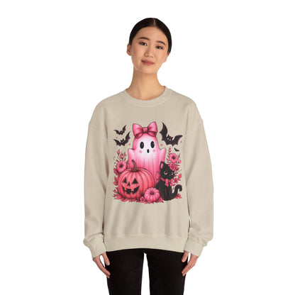 Pink Ghost & Pumpkin Halloween Crewneck Sweatshirt
