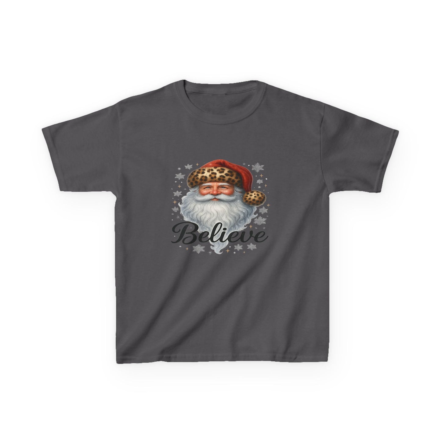 Leopard Print Santa 'Believe' Kids Christmas Tee