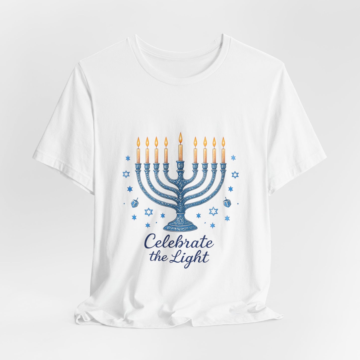 Hanukkah Menorah Tee — "Celebrate the Light" Holiday T‑Shirt