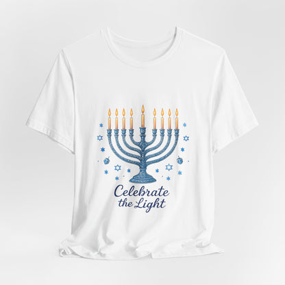 Hanukkah Menorah Tee — "Celebrate the Light" Holiday T‑Shirt