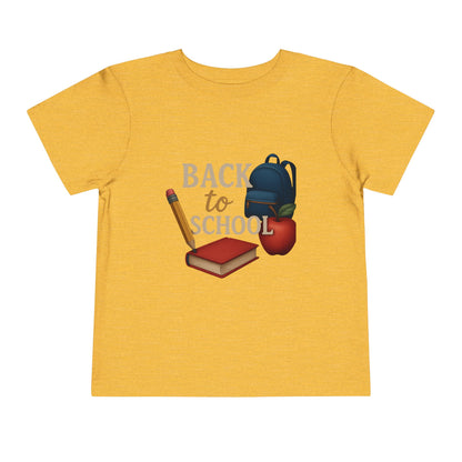 Toddler Tee Back to School Shirt with Backpack, Apple, Pencil, and Book Design