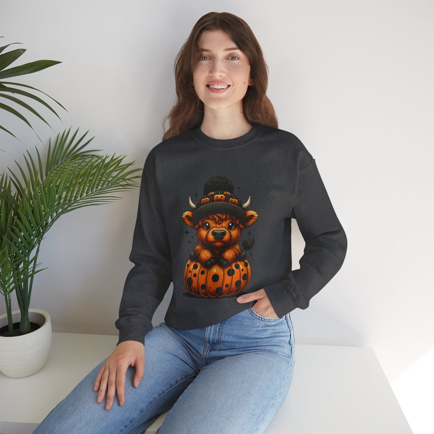 Halloween Cow Calf in Pumpkin Crewneck Sweatshirt
