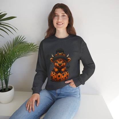 Halloween Cow Calf in Pumpkin Crewneck Sweatshirt