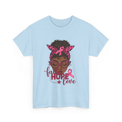 Hope Love Faith Black Woman Pink Ribbon Tee