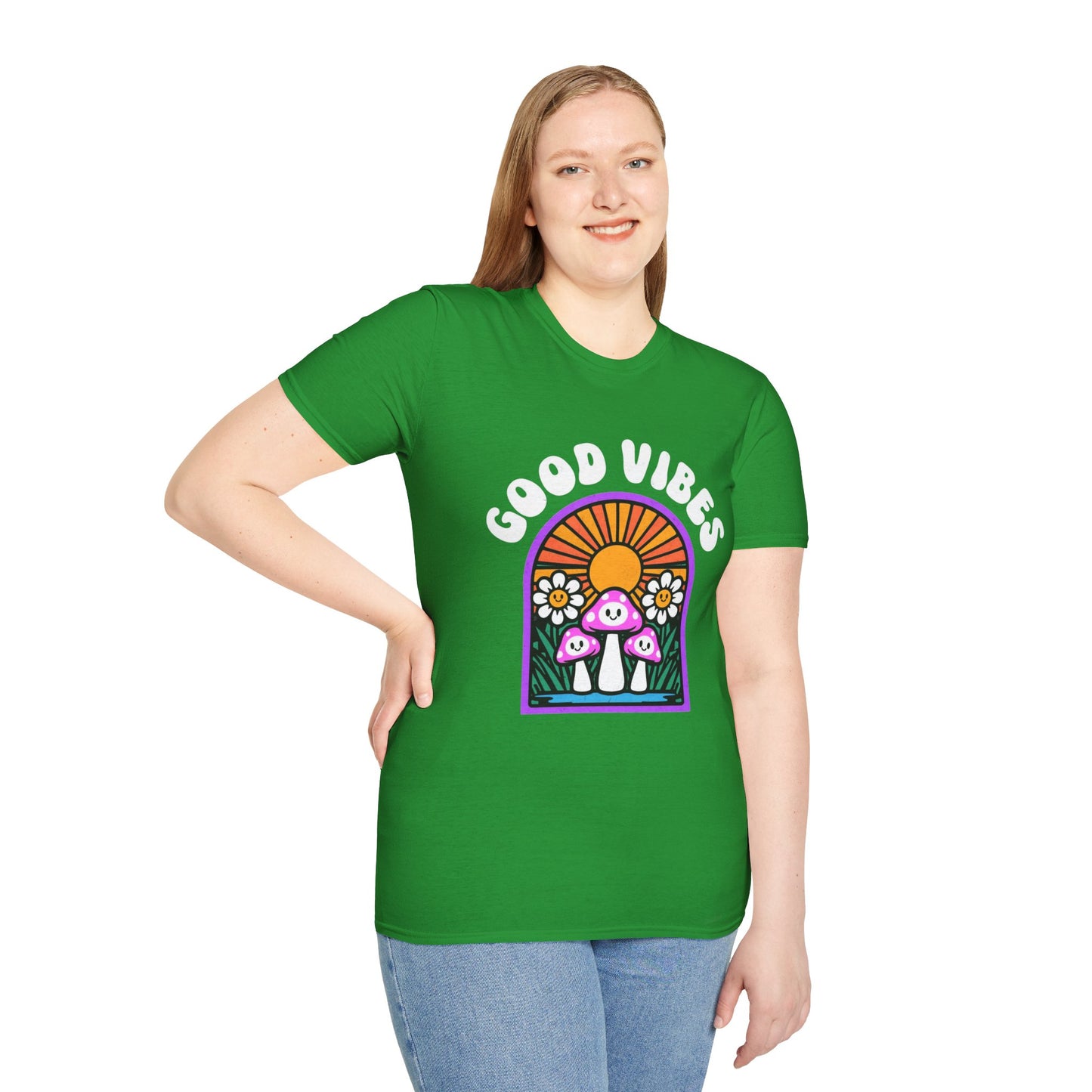 Good Vibes Unisex Softstyle T-Shirt | Retro Graphic Tee | Summer Vibe Shirt | Festival Fashion | Relaxed Fit Casual Top
