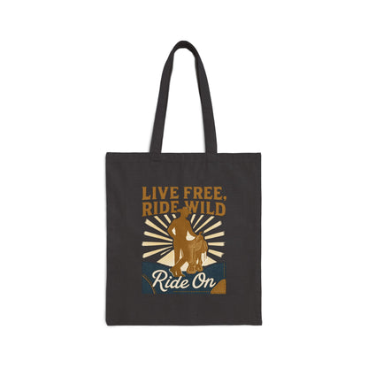 Tote Bag — "Live Free, Ride Wild" Motorcycle Rider Canvas Tote