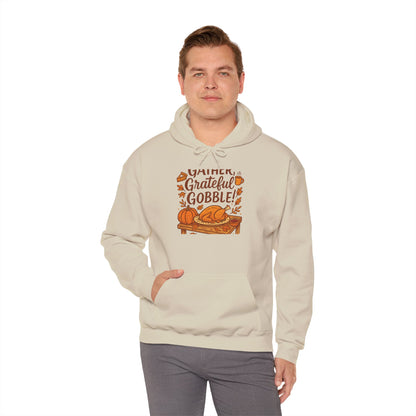 Thankful Grateful Gobble Thanksgiving Hoodie — Cozy Fall Turkey Sweatshirt