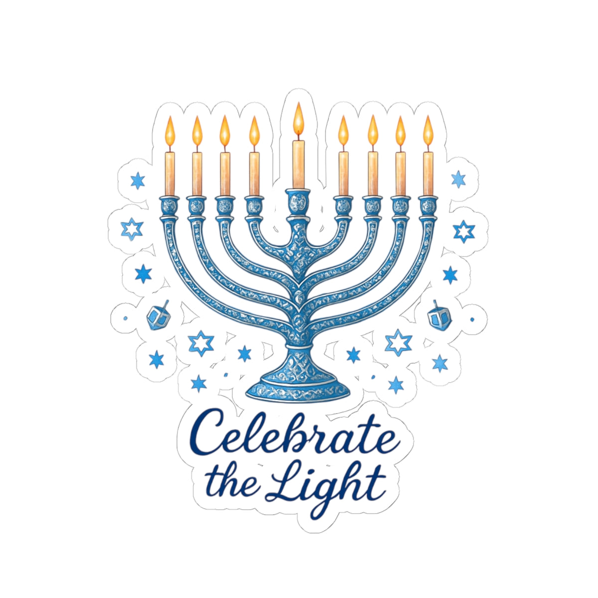 Hanukkah Menorah Sticker — "Celebrate the Light" Kiss-Cut Sticker