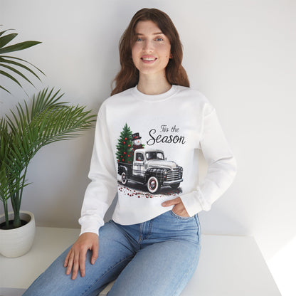 Black and White Plaid Christmas Pickup Truck Sweatshirt
