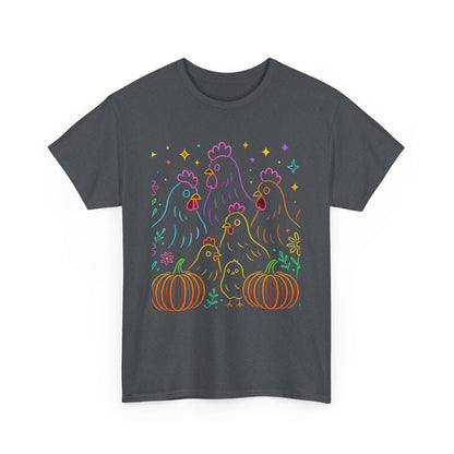 🌻 Autumn Chickens & Pumpkins Tee – Colorful Farm Harvest Shirt