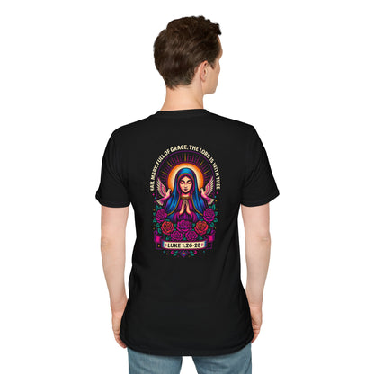 Virgin Mary Bohemian Floral T-Shirt, Unisex Graphic Tee, Vintage Style Shirt, Artistic Gift, Casual Wear, Spiritual Apparel