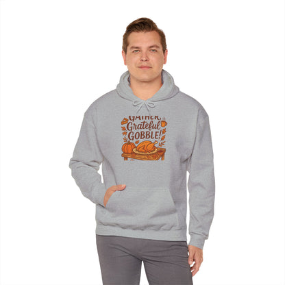 Thankful Grateful Gobble Thanksgiving Hoodie — Cozy Fall Turkey Sweatshirt