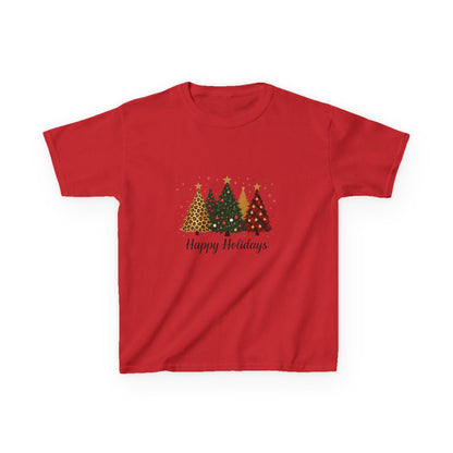 Happy Holidays Dino Tree Kids Tee - Festive Christmas Shirt
