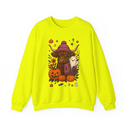 Highland Cow & Ghost Halloween Crewneck Sweatshirt