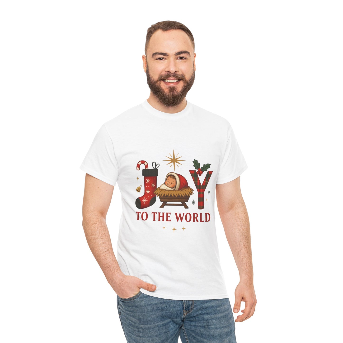 Christmas Joy Unisex Tee with Baby Jesus Illustration